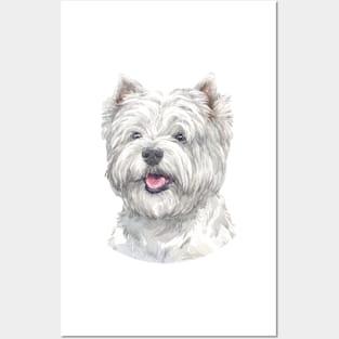 Cute West Highland White Terrier Watercolor Art Posters and Art